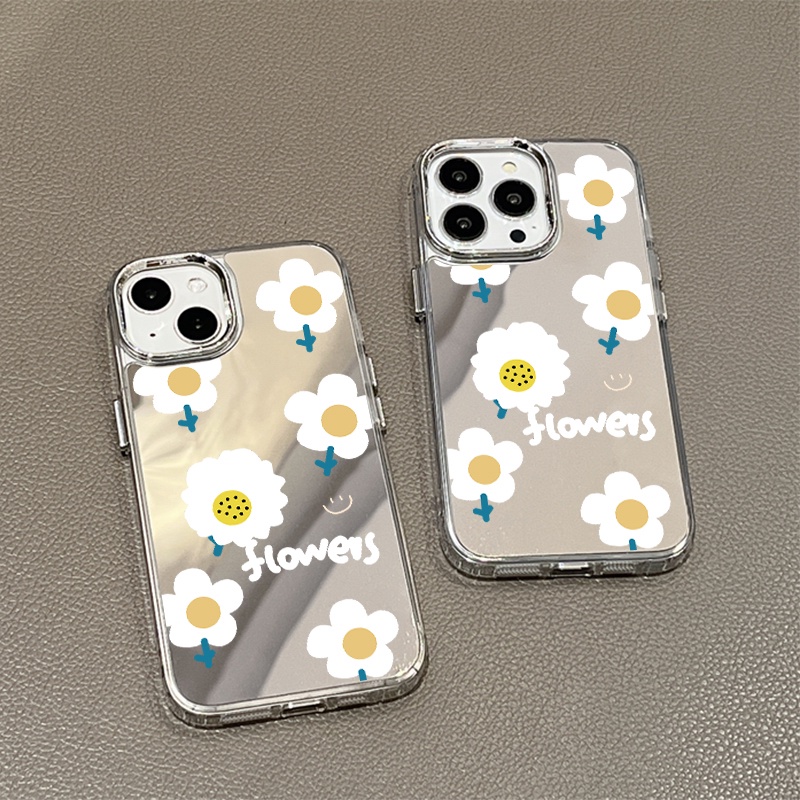 IPHONE Lukisan Bunga Cermin Ponsel Case Kompatibel Untuk Iphone11 12 13 14 12Pro 13Pro 14Pro Pro Max XR X XS Max Electroplating Tombol Perlindungan Mirror Cover