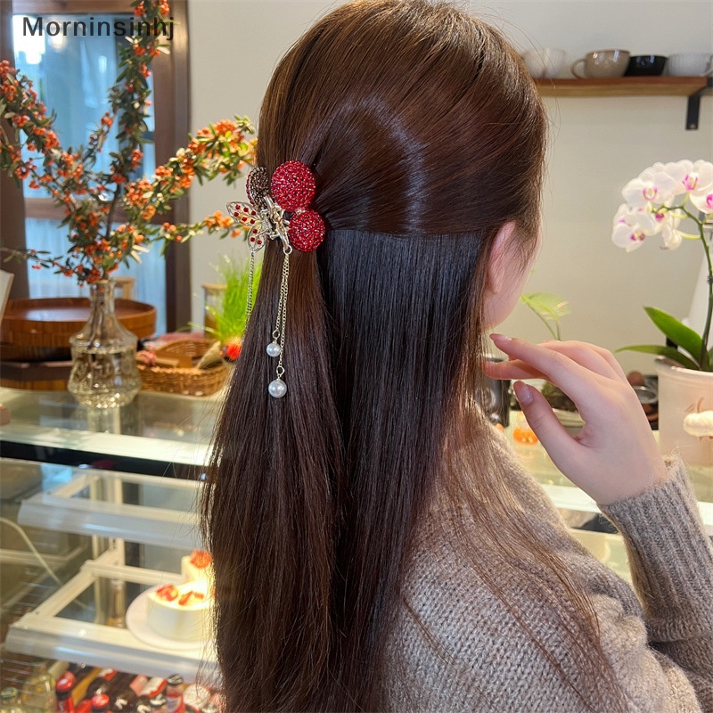 Mornin 1Pc Cherry Rumbai Jepit Rambut Berlian Imitasi Hair Clip Woman Hair Claw Perhiasan Aksesoris Rambut Peri Hiasan Kepala id