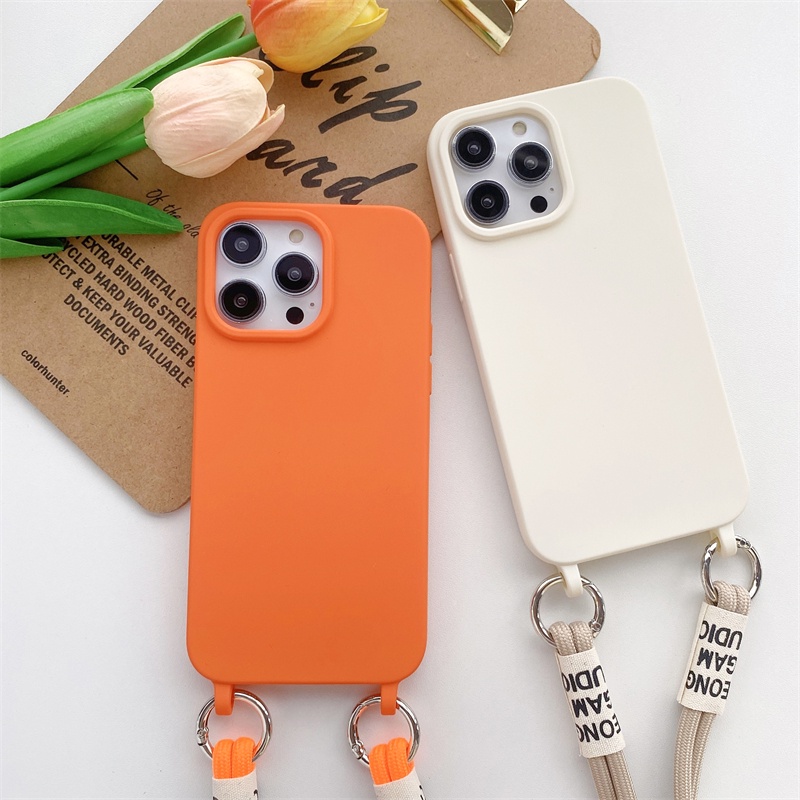 IPHONE Silikon Terintegrasi Anti Rontok Lanyard Cover Cocok Untuk Iphone14 13 12 11 Pro X XS Max XR 78 14 Plus Matte Casing Pelindung Tali Diagonal Soft Case