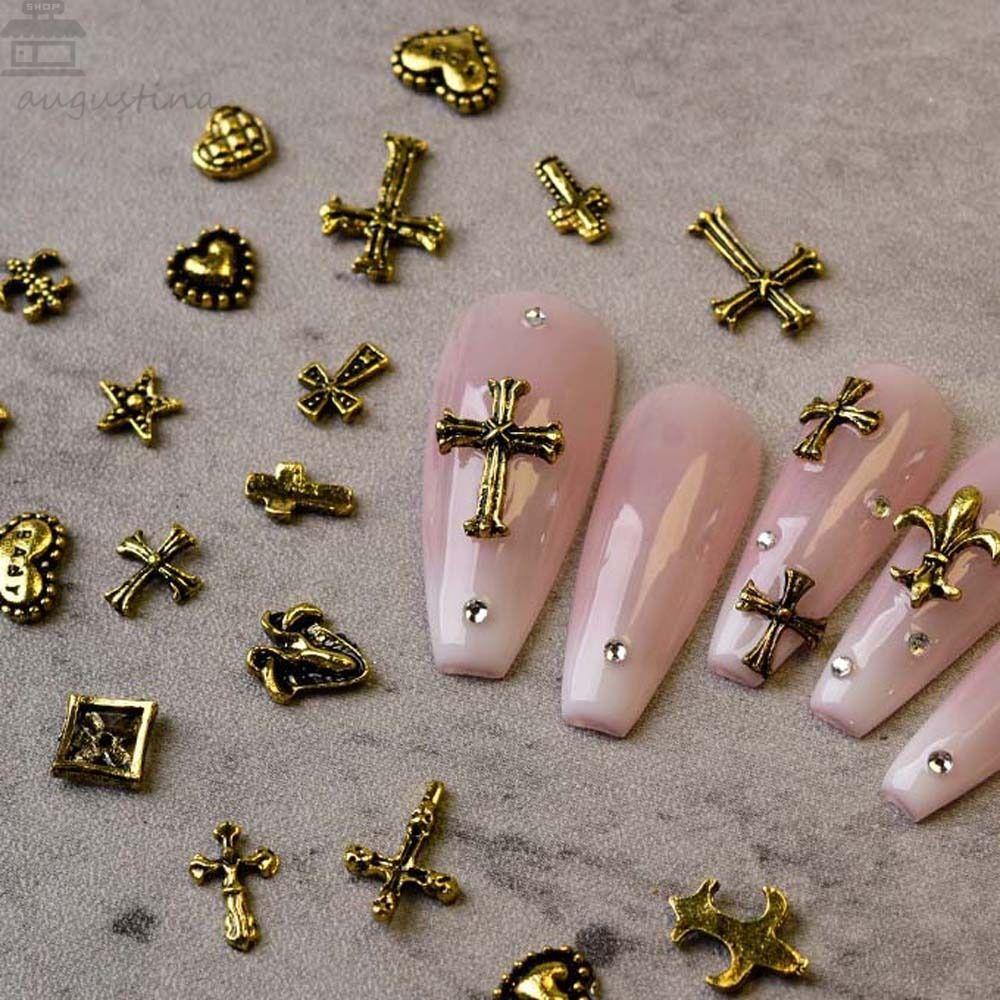 AUGUSTINA Agustina Cross Dekorasi Kuku Fashion Bintang Berujung Lima Perhiasan Seni Kuku Paduan Punk Nail Drills