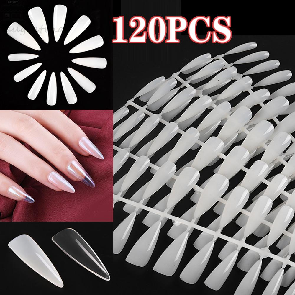 AUGUSTINA Tips Kuku Palsu Agustinina Natural 12ukuran French Transparan Manicure Tools Bening Peti Mati Stiletto Kuku Palsu