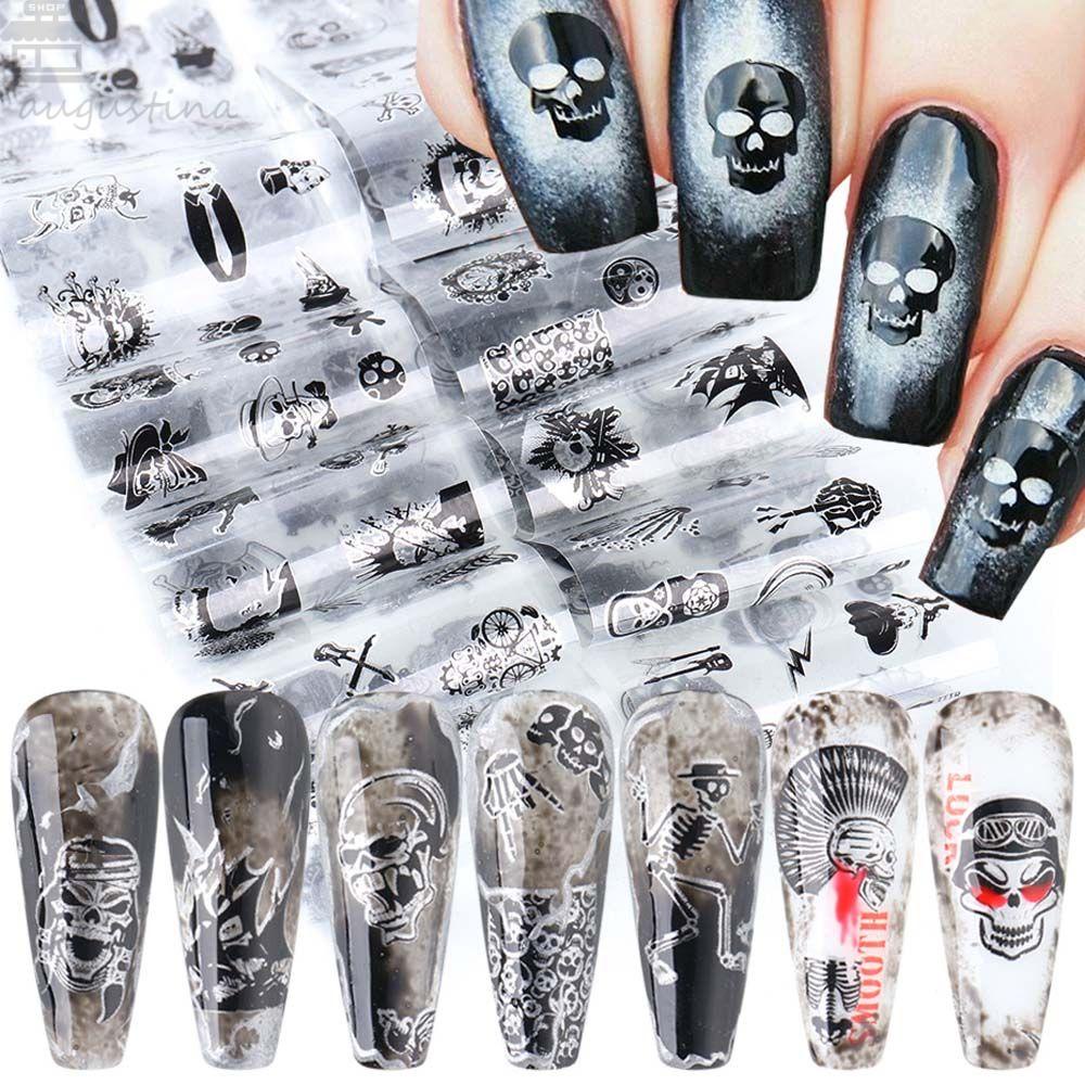 AUGUSTINA Agustina Halloween Stiker Nail Art Perekat Kertas Slider Bungkus Decals Labu Lentera Manicure Dekorasi Transfer sticker