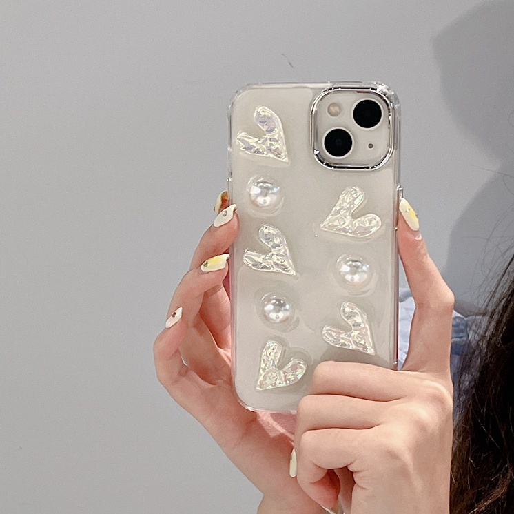 Silver Camera Pearl Laser Love Soft TPU Case HP iP iPhone 12 13 14 Pro Max 11 FTD Girl Woman Casing Apple