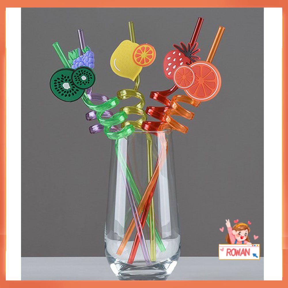 R-FLOWER 1/5pcs Sedotan Reusable Buah Fun Temporaty Straw Perlengkapan Pesta Pola Kartun