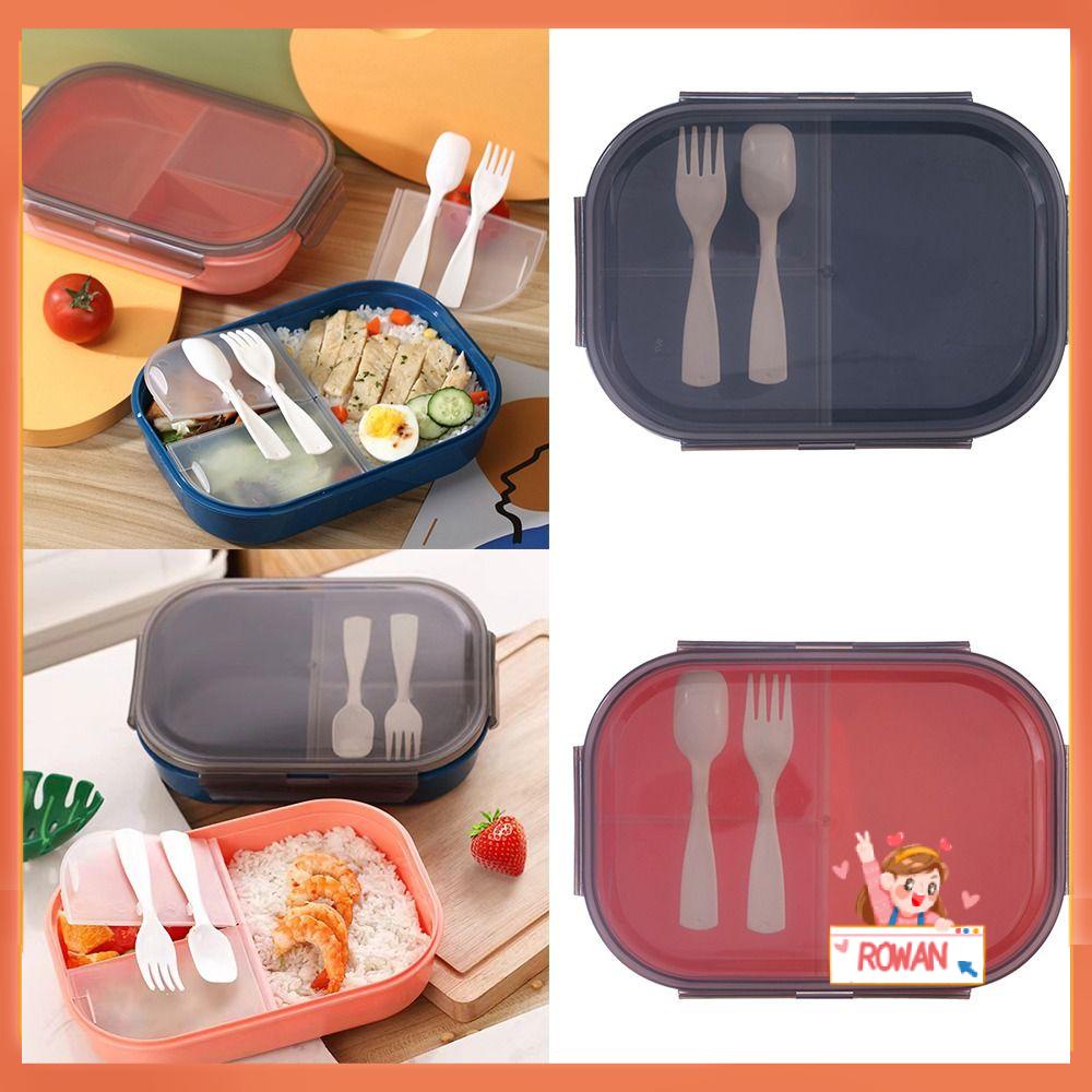 R-FLOWER Lunch Box Microwavable Rectangle Grid Untuk Siswa Pekerja Kantor Wadah Makanan