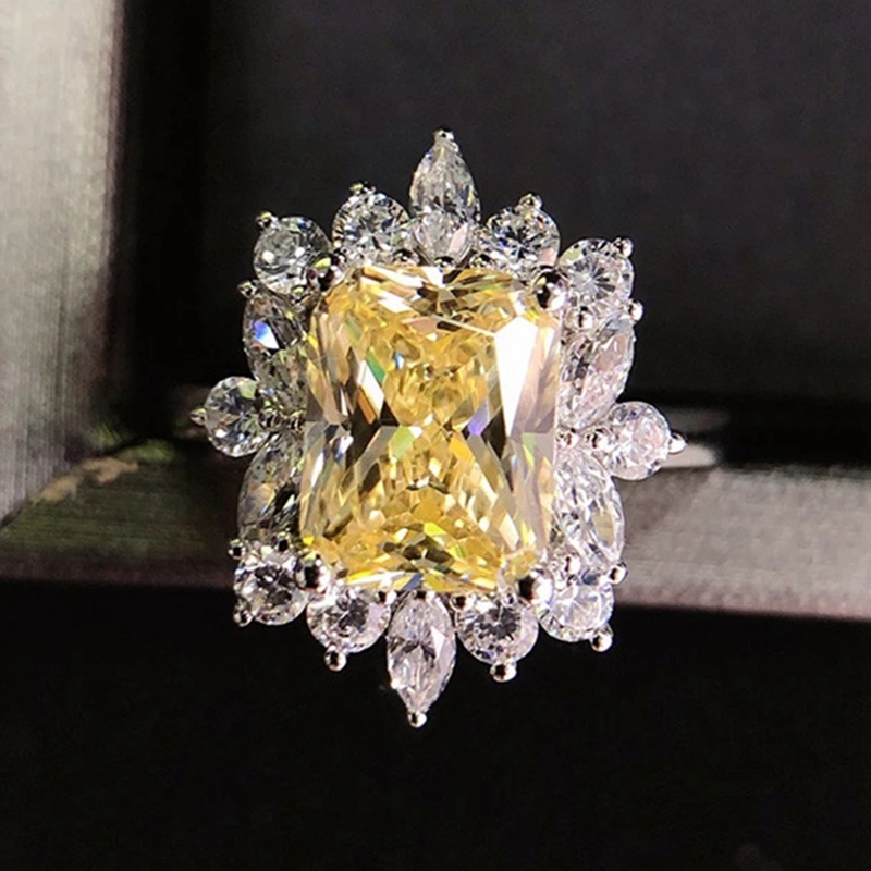 Terang Kuning CZ Jari Cincin Untuk Wanita Pesta Anniversary Mewah Lady's Ring Mewah Hadiah Ulang Tahun Fashion Perhiasan