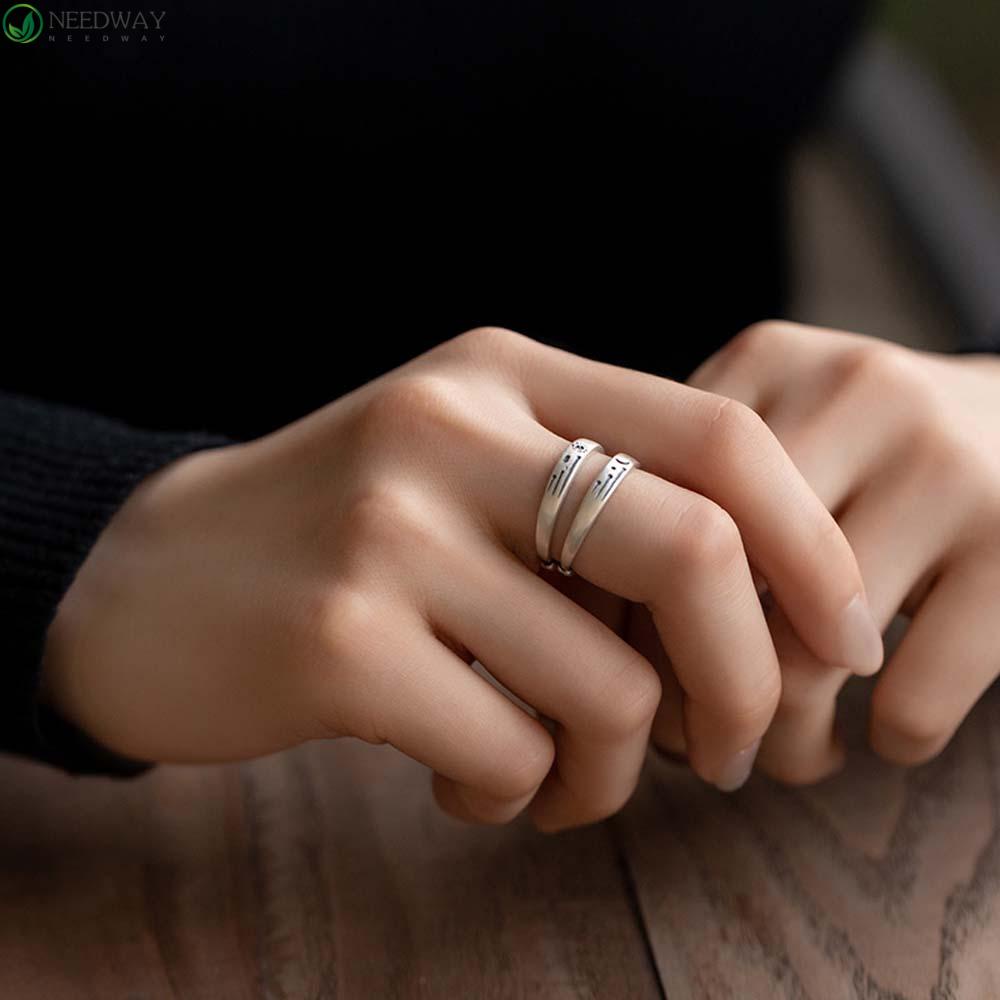 NEEDWAY Cincin Terbuka Pria Matahari Bulan Korea Geometris Pasangan Ring