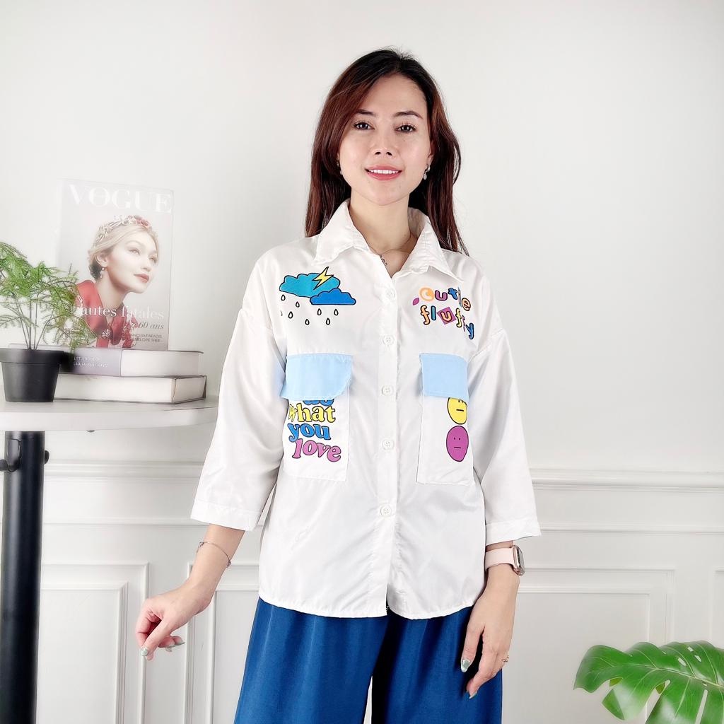 BEFAST - ZEC OOTD WANITA HEM ZIZA / Cufy Cute Combine Top / Kemeja Wanita Terbaru / Pakaian Casual Remaja ABG / Outfit Daily Wanita Kerja / Kemeja Lengan Panjang Motif Unik / Fashion Kekinian Remaja ABG Trendy