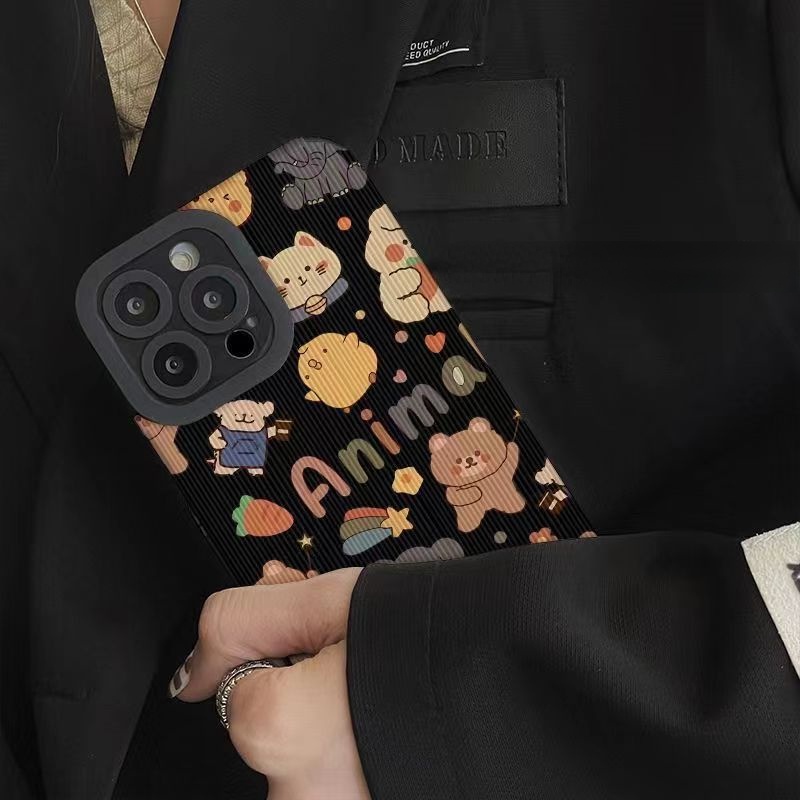 【Lamb Skin】SoftCase for IPhone 6S 7 Plus 8 Plus X XS XR XS Max 11 13 12 14 PRO Max 14 Plus 12 13 MINI Phone Case Black Animal Cartoon Cute Casing hp iphone 11