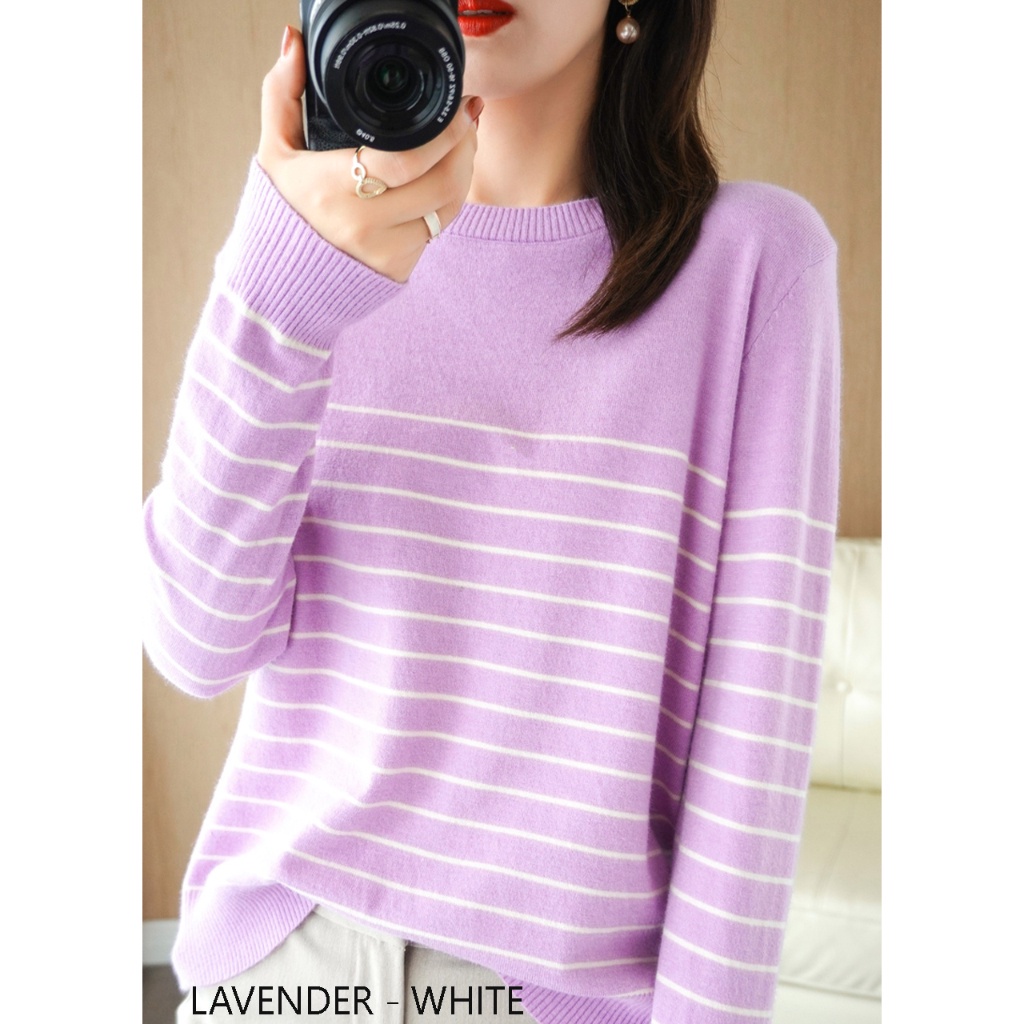 Blouse garis garis sweater wanita blaster