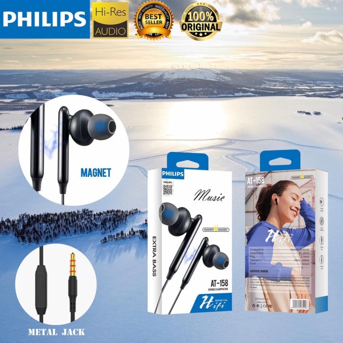 EARPHONE HF HANDSFREE EXTRA BASS PHILIPS  AT158