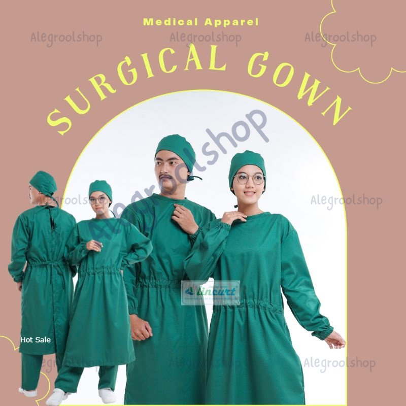 jas operasi Surgical Gown Model Karet Bahan Drill Premium High Quality