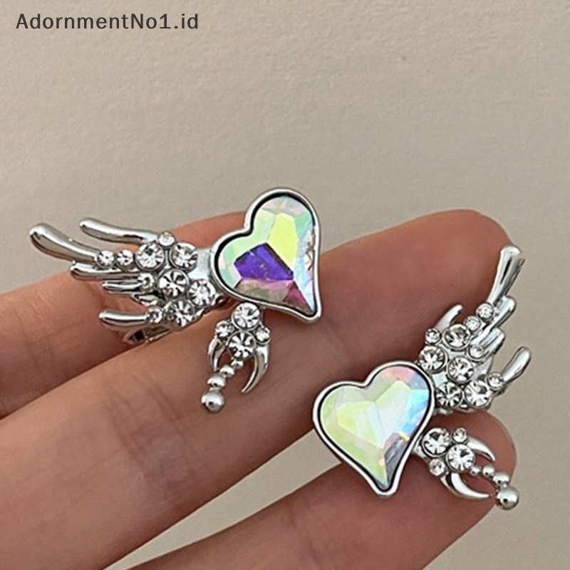 [AdornmentNo1] Fashion Colorful cinta hati sayap anting paduan klip tulang Trendy Punk lucu kristal berlian imitasi telinga manset untuk wanita gadis perhiasan