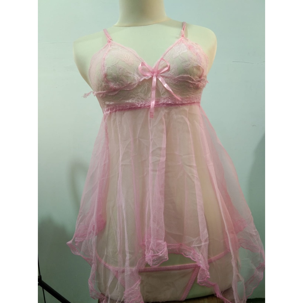 Pakaian Baju Tidur Wanita Lingerie Sexy Model V Neck Renda Serat Mesh Eksotis / G String Bra Set Dres Piama-7