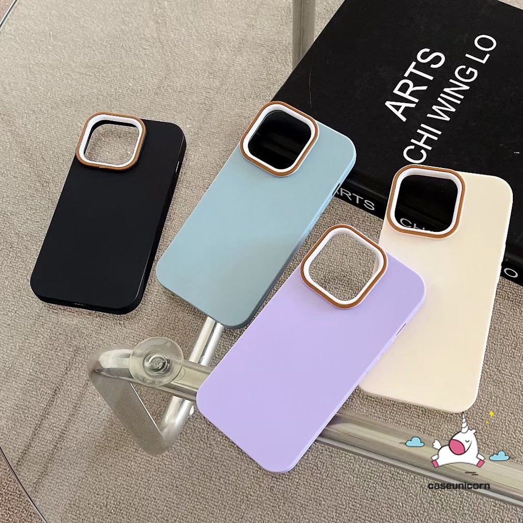 Luxury Macaron Color Phone Case Compatible for IPhone 7Plus 8Plus XR X 11 13 14 12 Pro Max XS MAX 7 8 Plus Simple Solid Color Simple Metal Lens Frame Skin Feel Anti-Fall Hard Cover