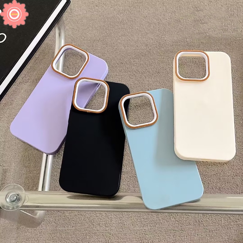 Skin Feel Anti-Fall Hard Phone Case Compatible for IPhone 7Plus 11 13 14 12 Pro Max 8Plus XR X XS MAX 7 8 Plus Luxury Macaron Color Simple Solid Color Simple Metal Lens Frame Cover