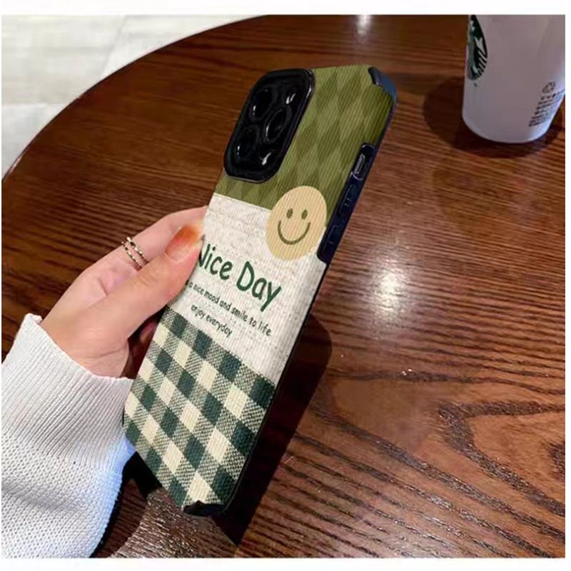 Leather Nice day Smile Green Soft Case for Samsung A21S A12 A50S A30S A20 A30 A32 A22S A52S A72 A10S A33 A53 A73 A13 A04S A23 A51 A71 A31 White Phone Case for Women Girl