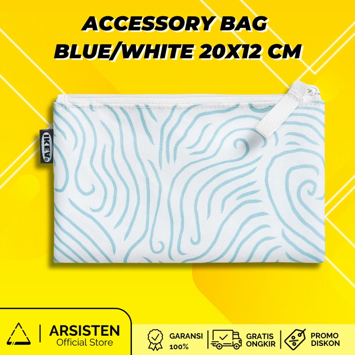 

pouch kantong tas aksesoris tempat pensil serbaguna biru/putih 20x12cm
