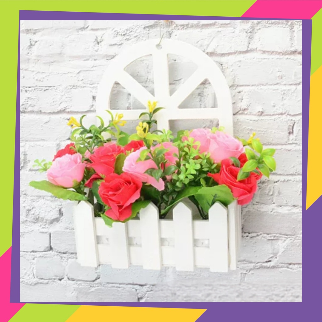1083D1 / Pot bunga pagar plastik hias gantung / Vas bunga tanaman dekorasi artificial