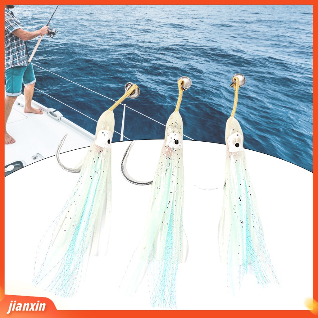 (In Stock) 3 Pcs Memancing Kait Fleksibel Simulasi Tinggi Berduri PVC Lembut Bercahaya Gurita Umpan Cumi Rok Jigging Kait Memancing Laut
