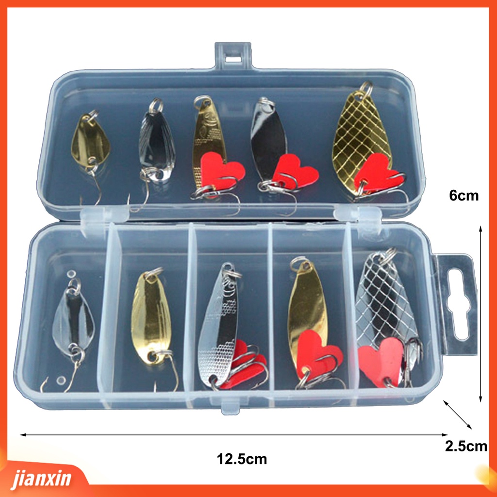 (In Stock) 10Pcs /Box Umpan Pancing Ringan 3kait Metal Tajam Simulasi Sequin Baits Kit Untuk Outdoor