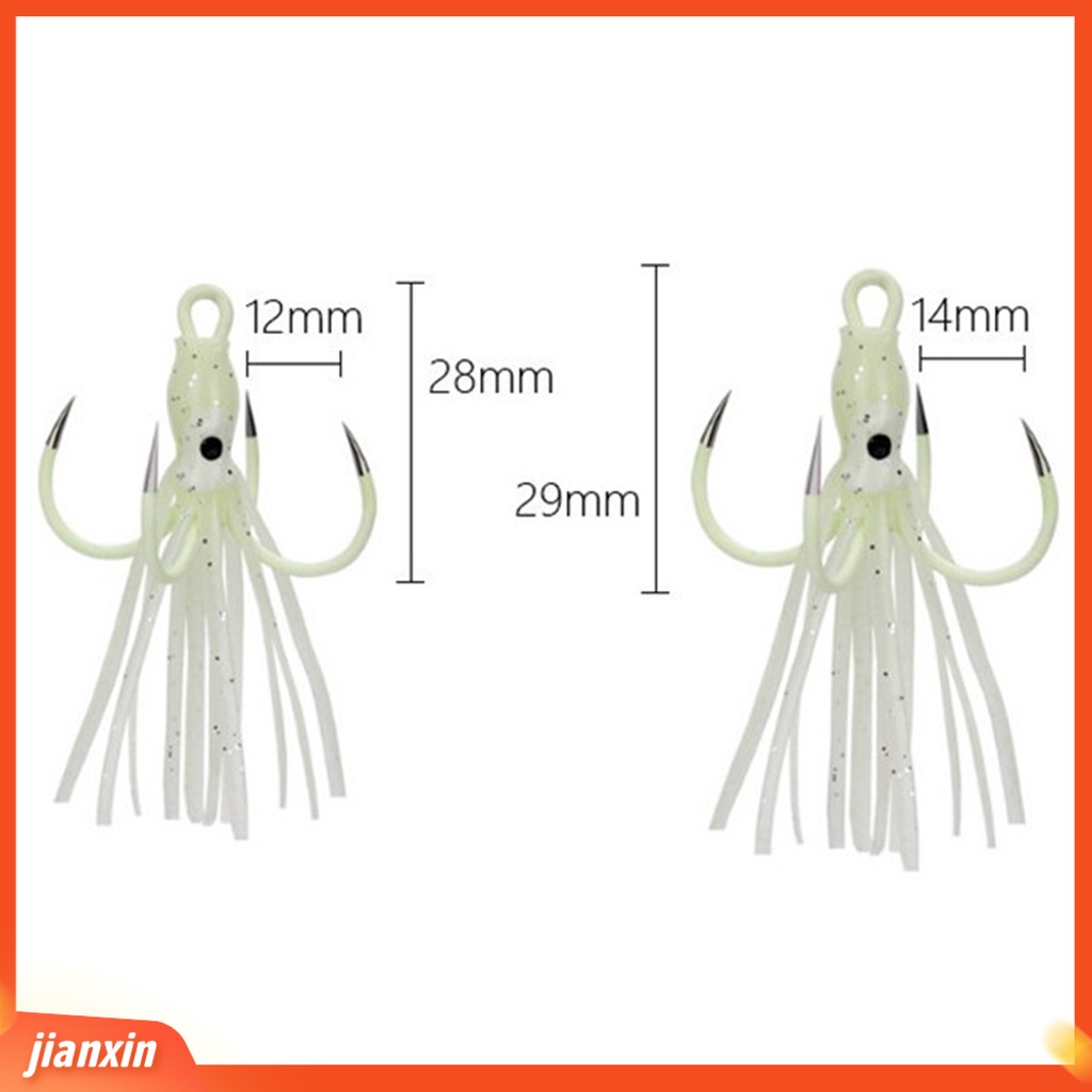 (In Stock) 8Pcs /Box Umpan Gurita Silikon Luminous Reusable Umpan Gurita Lembut Dengan Empat Kait Untuk Memancing