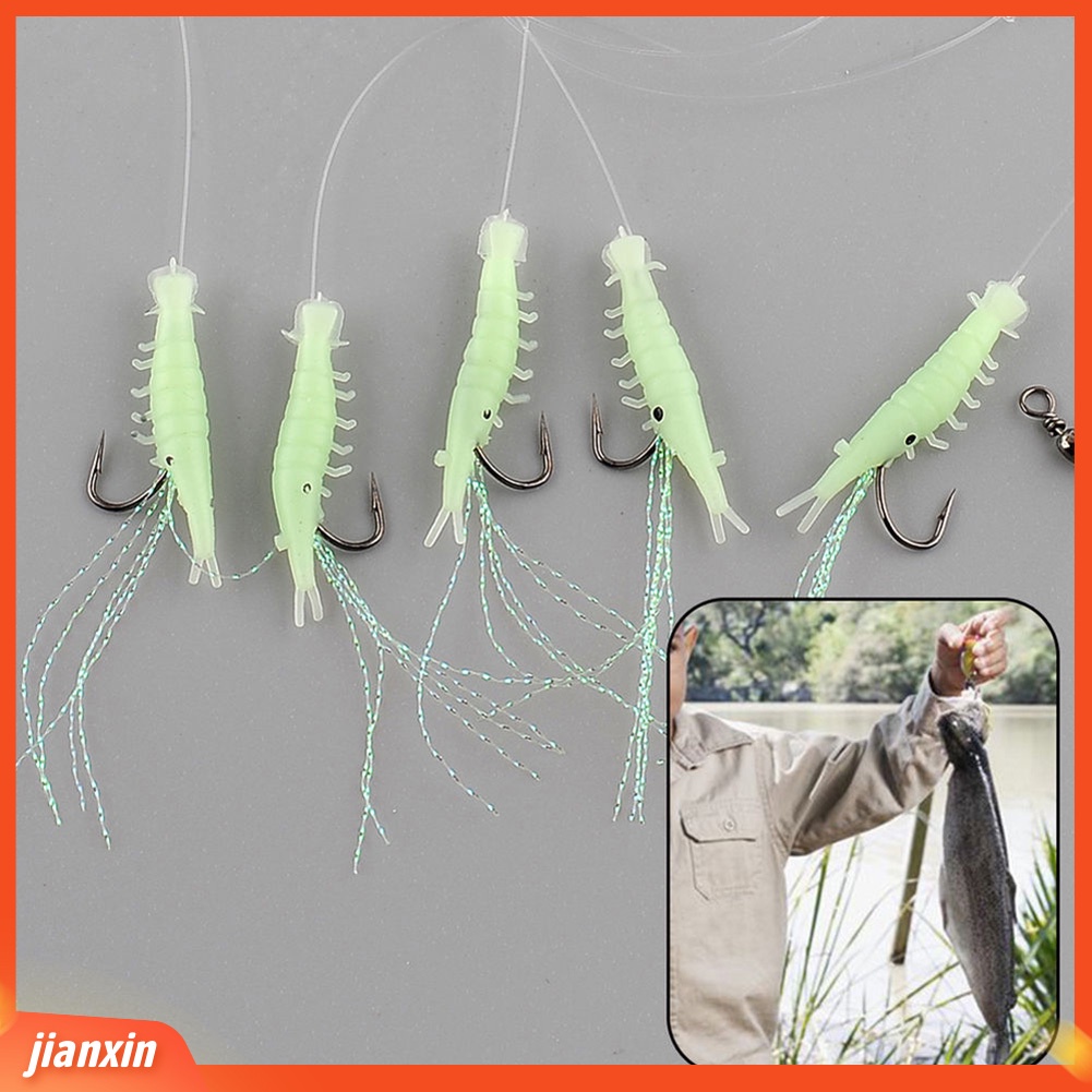 (In Stock) 10 Pcs Silikon Neon Buatan Udang Baja Karbon Kait Umpan Pancing Lure