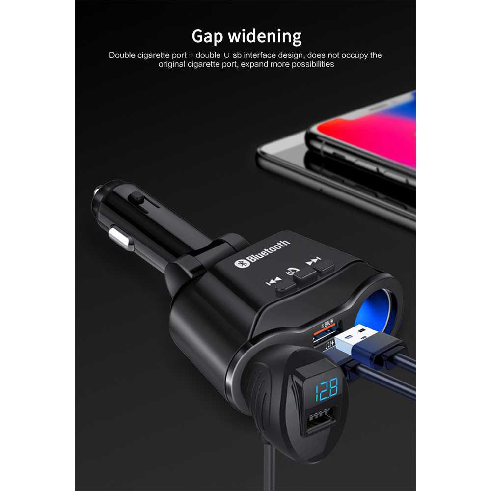 Charger Mobil Bluetooth LED Display 2 Port Cigarette Plug 90W BURNHILDA