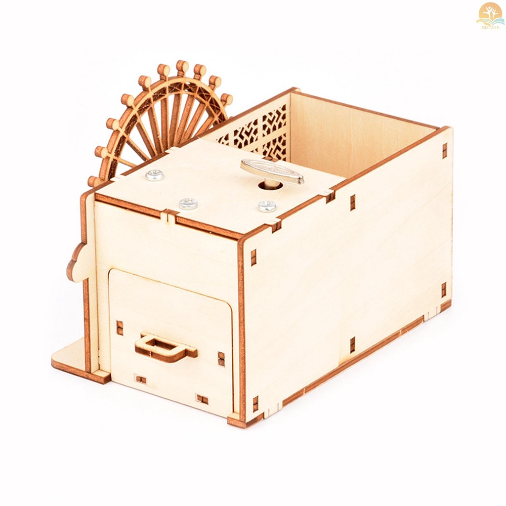 In Stock 3D Puzzle Kayu Ferris Wheel Jarum Jam Kotak Musik Pen Holder DIY Perakitan Craft Model Kit Dengan Laci Penyimpanan Dekorasi Rumah Hadiah Edukasi Untuk Siswa Laki-Laki Perempuan Adul