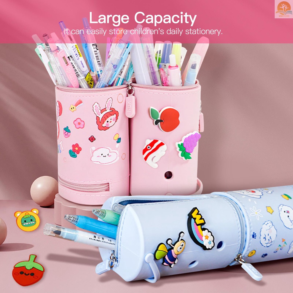 In Stock NBX Silikon Pensil Case Kapasitas Besar Kartun Lucu Tempat Pulpen Tahan Lama Tahan Air Berdiri Tas Pensil Kantong Penyimpanan Alat Tulis Meja Organizer Untuk Siswa Kantor Sekolah B