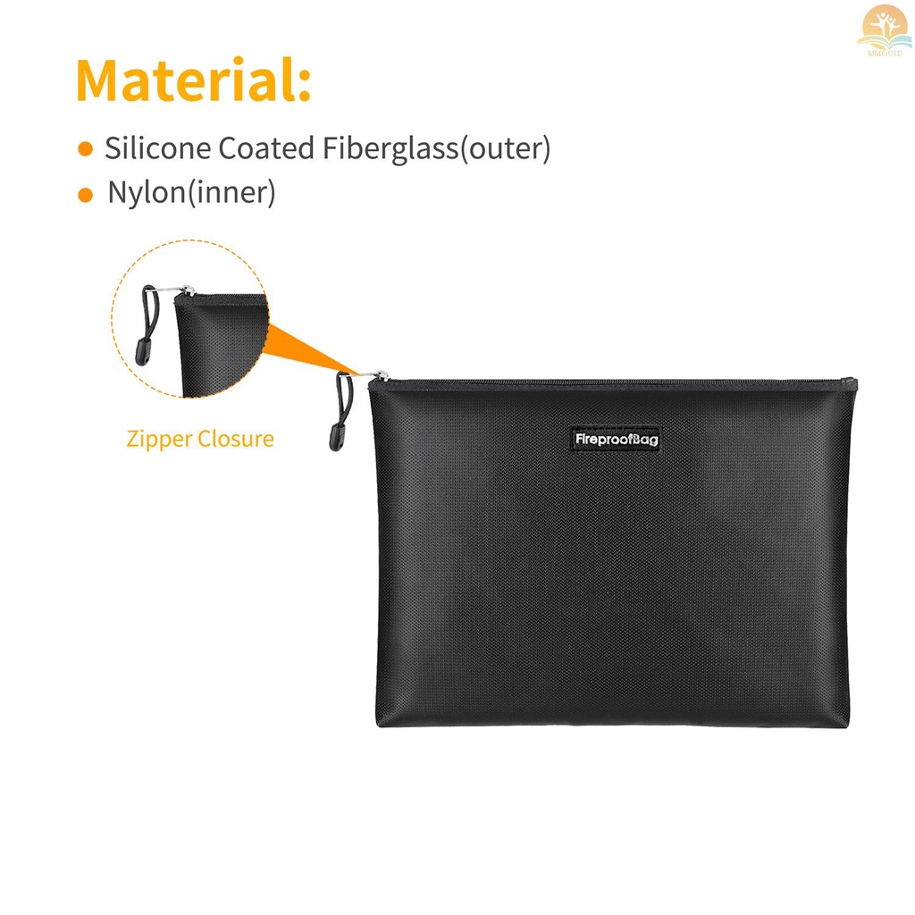 In Stock Tas Dokumen Tahan Api Bahan Silikon Dilapisi Fiberglass Tahan Api Dan Tahan Air Money Bag Dengan Penutup Ritsleting Kantong Penyimpanan Aman Untuk File A4 Kartu Kas Perhiasan Paspor Dan Val