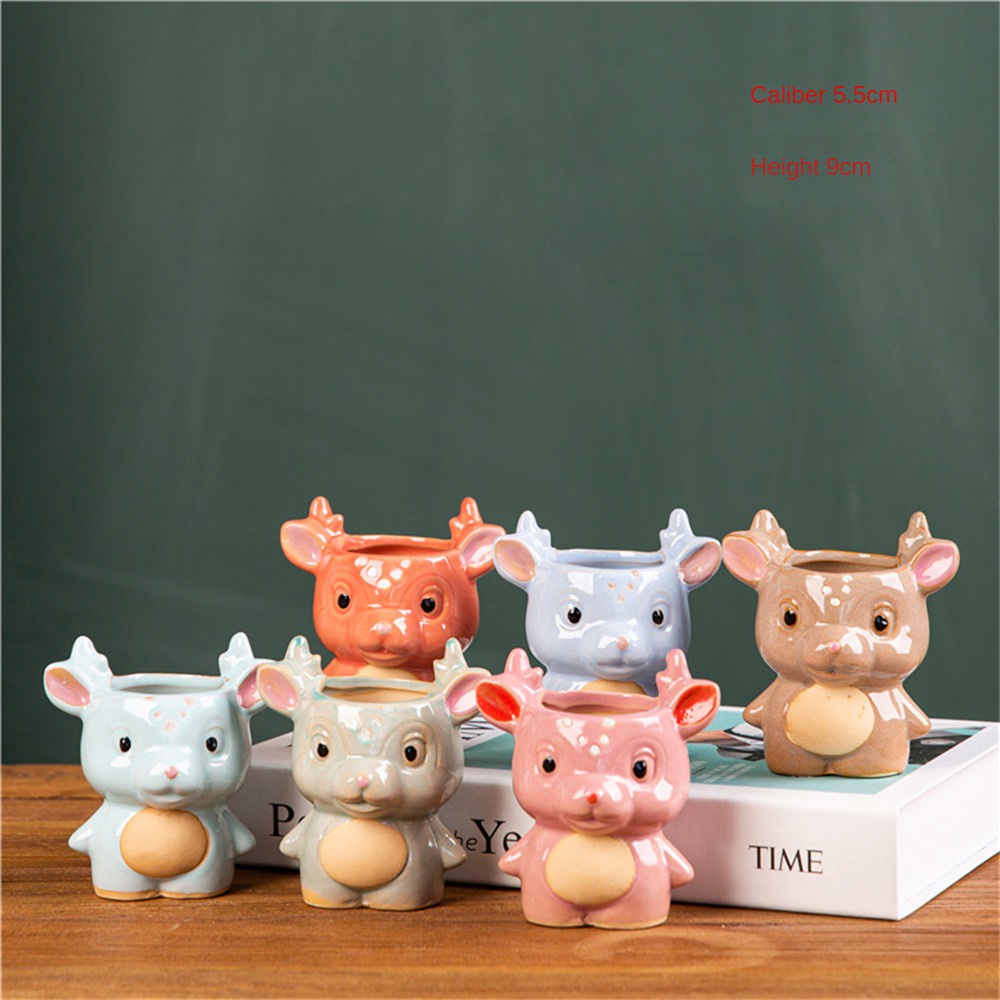 ღ Lucu Rusa Berbentuk Pot Bunga Sukulen Kartun Hewan Pot Bunga Keramik Succulent Planter Berkebun Rumah Succulent Pot Dekorasi Desktop