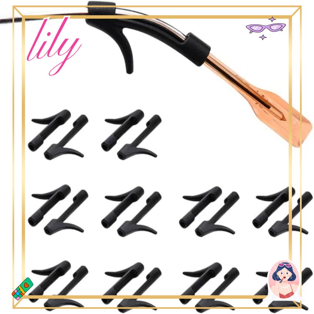 LILY 10pasang Set Kaki Kacamata Hitam Anti Slip Tahan Lama Berbahan Silikon Tip Ear Grip Untuk Wanita Pria
