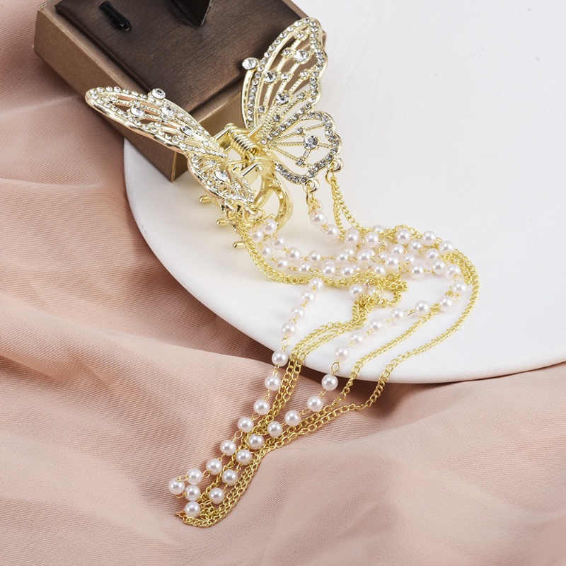 Korea INS Gaya Peri Berlian Imitasi Mutiara Imitasi Rumbai Hiu Klip Fashion Indah Berongga Kupu-Kupu Hadiah Rambut Pin Aksesoris Alloy Ponytail Holder Hair Claw