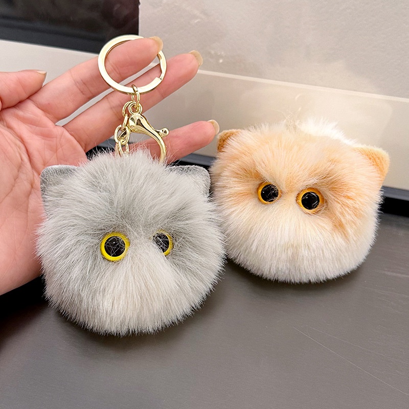 Gantungan Kunci Kepala Kucing Mewah Lucu Sweet Pompom Animal Keyrings Untuk Wanita Fashion Handbag Charms Aksesoris Hadiah Liburan Souvenir