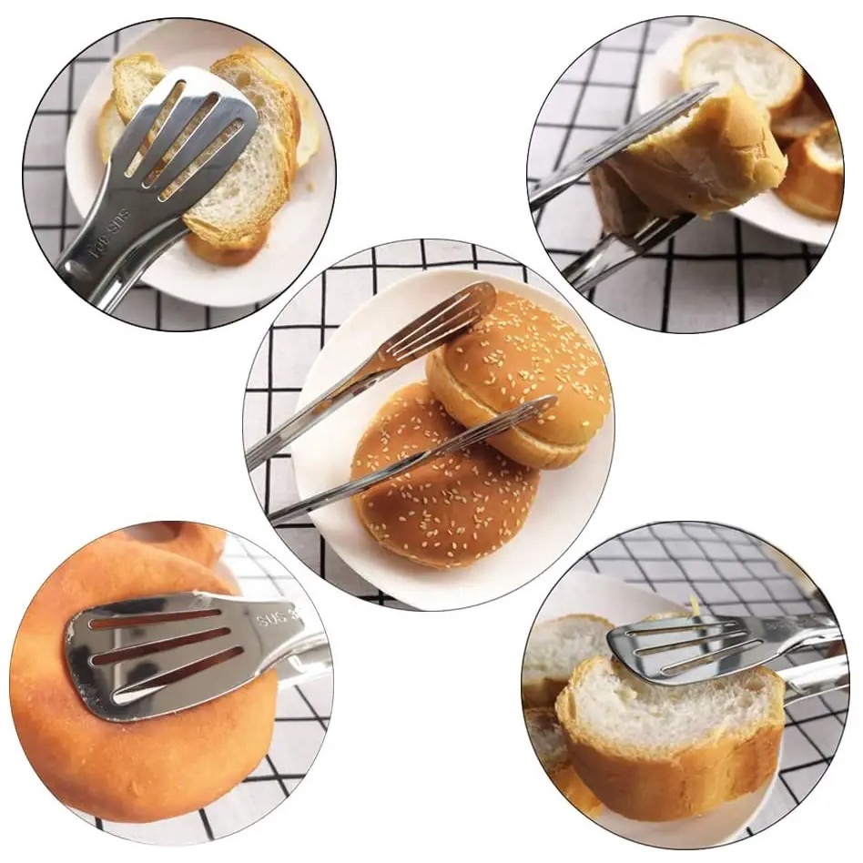 Capitan Makanan Stainless Steel Food Tongs Jepitan Roti Kue Gorengan Clip Penjepit Capit Serbaguna Anti Lengket Dan Anti Karat