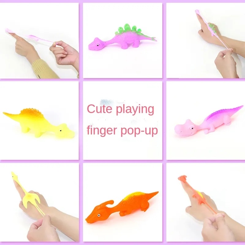 1pc Random Style Mainan Mini TPR Dinosaurus Jari Popping/ Fun Stretchy Doll Mainan Penghilang Stress/ Pesta Liburan Anak Peraga Permainan Interaktif