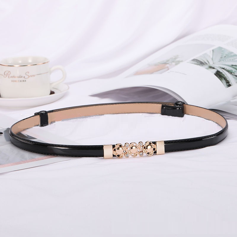 Ikat Ban Pinggang Korea Fashion Thin Adjustable GOLD FLOWERS Kulit Gasper Thin Kecil Tali Sabuk Cewe Womens Belt