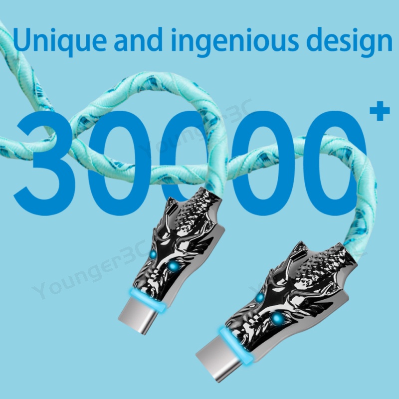 66w Zinc Alloy Dragon Charging Cable 5warna RGB Garis Kawat Super Cepat 5A USB Woven Braided Charging Cord