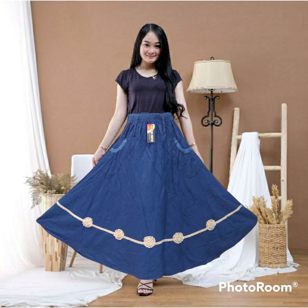 ROK JEANS PANJANG WANITA MOTIF RENDA CEPLOK5