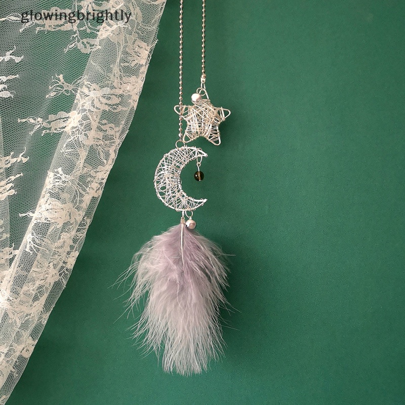 [glowingbrightly] Starry Sky Moon Dream Catcher Mobil Liontin Lonceng Angin Hiasan Bulu TFX