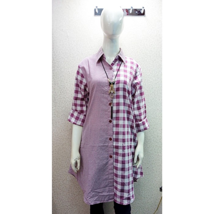 [DISKON] Kemeja tunik kotak kotak - Merah