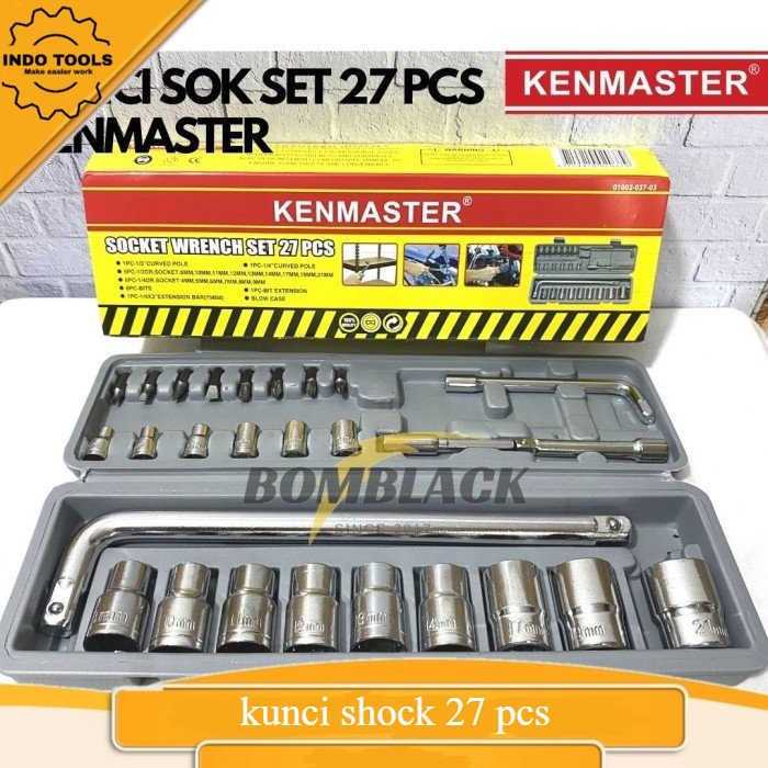 KENMASTER Kunci Sok 27 Pcs Kunci Sok Set 27pcs Soket Socket Wrench Kunci Sock Shock 27pcs Kunci Set 
