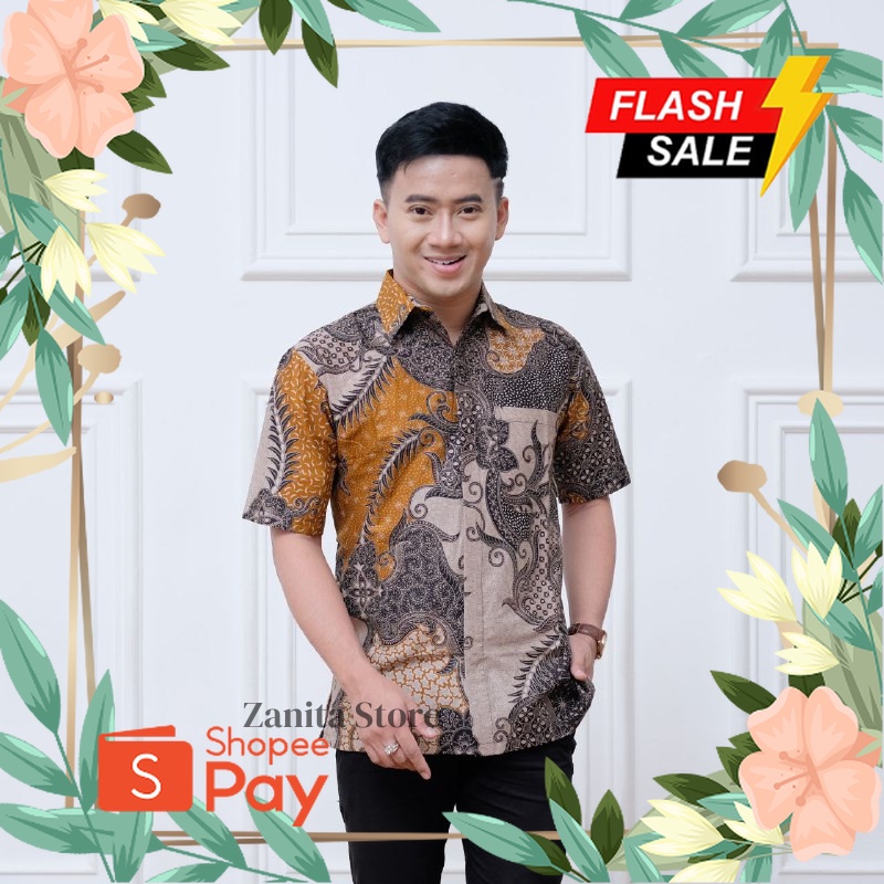 Kondangan nikahan arisan alisan //Kemeja Batik Pria Lengan Pendek Jumbo Hem Atasan Baju Batik Pria L