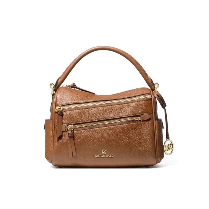 MK Lorimer Small Pebbled Leather Satchel Shoulder Bag - fullbrown