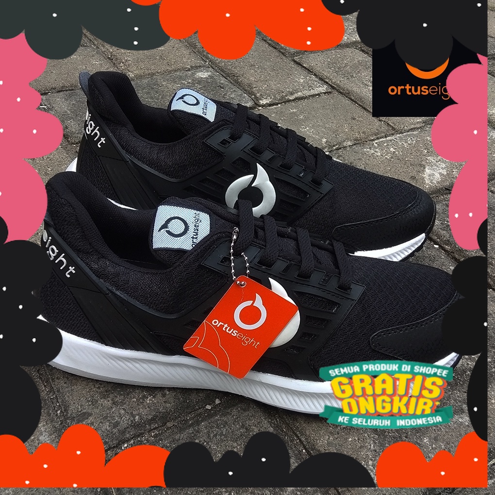 Sepatu Casual Sneakers Ortus Pria Wanita Black white Seragam sekolah Cewe Cowok/ Kuat Awet Hitam bla