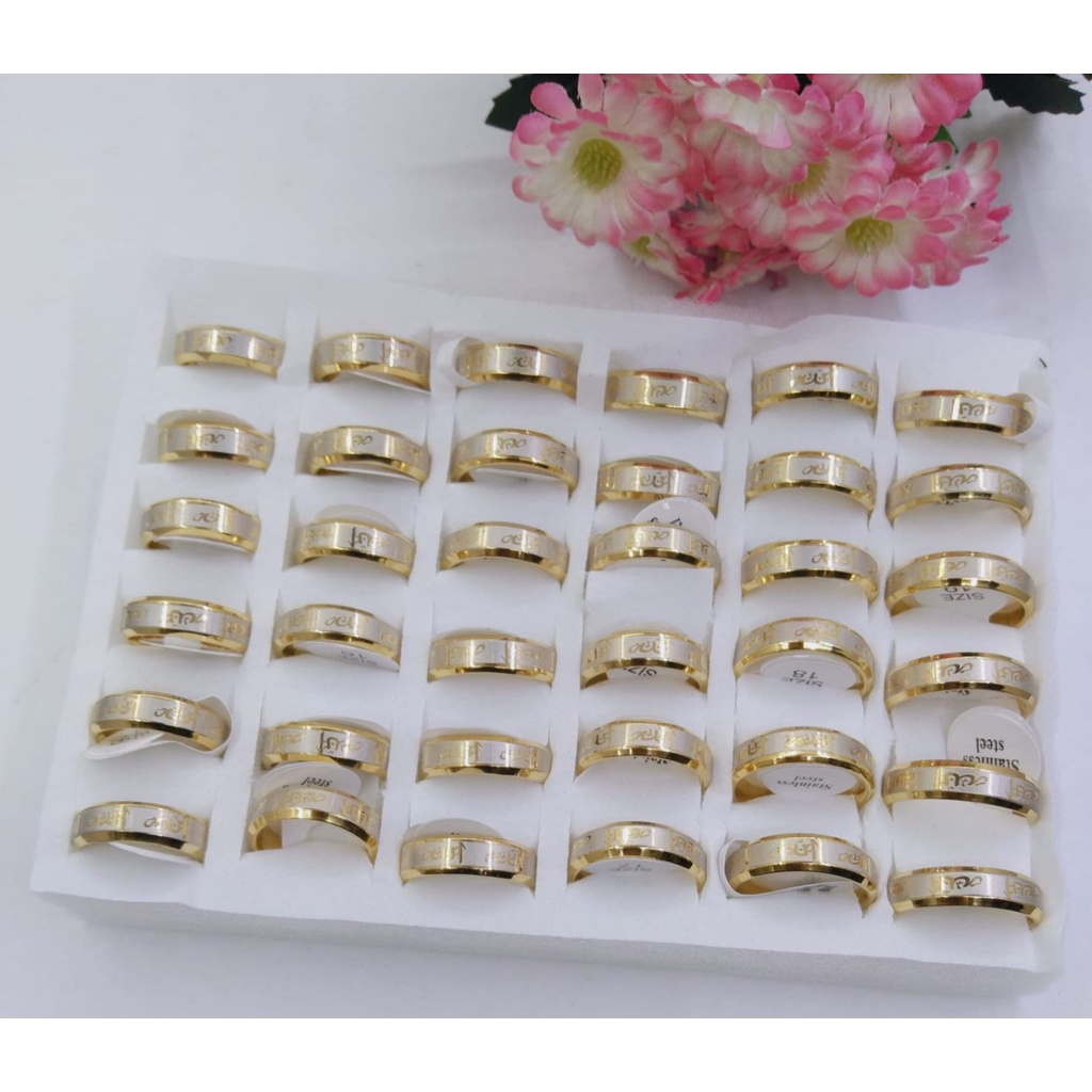 1 BOX ISI 36 PCS CINCIN TITANIUM EMAS GOLD DIAM / CINCIN ANTI KARAT ANTI LUNTUR CINCIN PRIA WANITA DUNIA GELANG