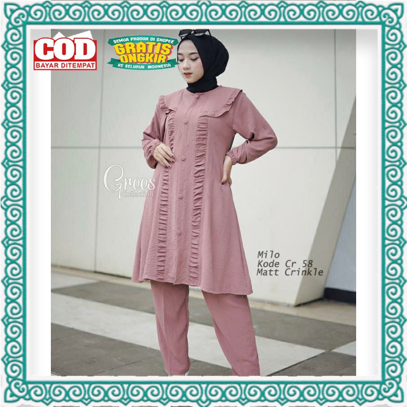 PAKAIAN WANITA KEREN TERMURAH TERLARIS OUTFIT KEREN /(COD)NEW SETELAN TUNIK CRINKLE AIRFLOW WANITA T