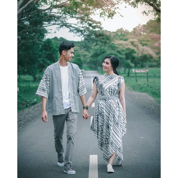 DRESS TENUN + KIMONO MAHAPATI COUPLE SET KIMONO PRIA SONGKET BATIK KAMPUS ORI TENUN OUTER ETNIK OUTE