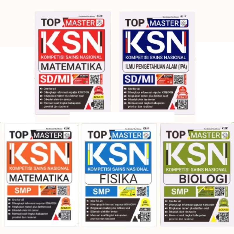 Buku Seri KSN - TOP MASTER KSN Matematika SD, IPA SD, Matematika SMP, Fisika SMP, Biologi SMP